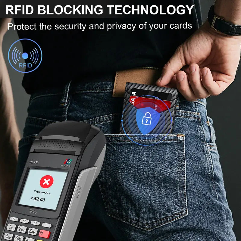 Men's Minimalist Carbon Fiber Pop-Up Wallet with RFID Blocking