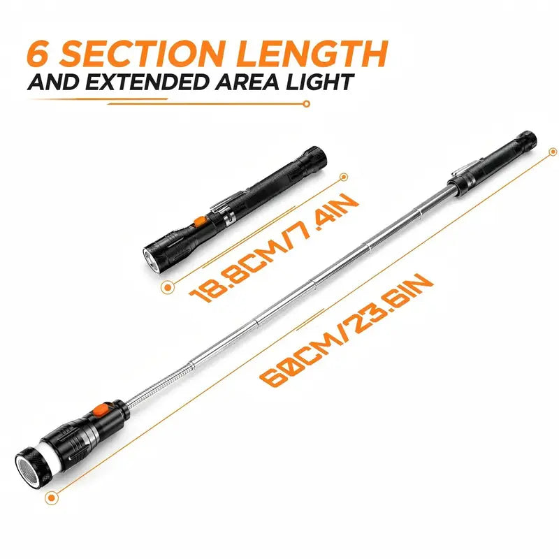 Telescopic Magnetic LED Pickup Flashlight with 360° Flexible Head
