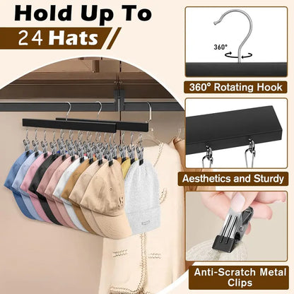 Maximize Closet Space with Premium Wooden Multi-Clip Cap & Clothing Organizer
