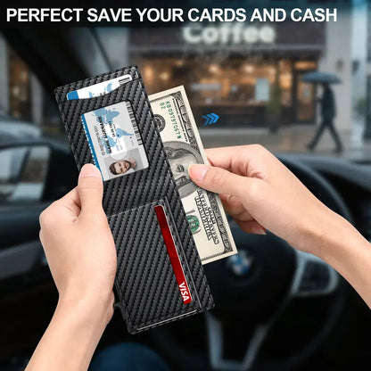 Men's Minimalist Carbon Fiber Pop-Up Wallet with RFID Blocking