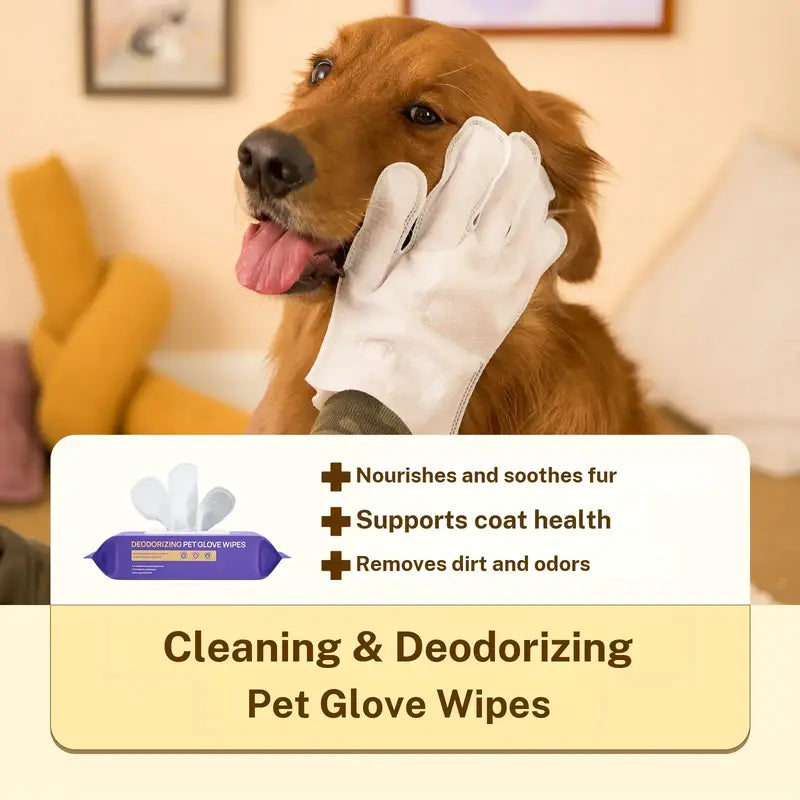 No-Rinse Deodorizing Pet Grooming Glove Wipes