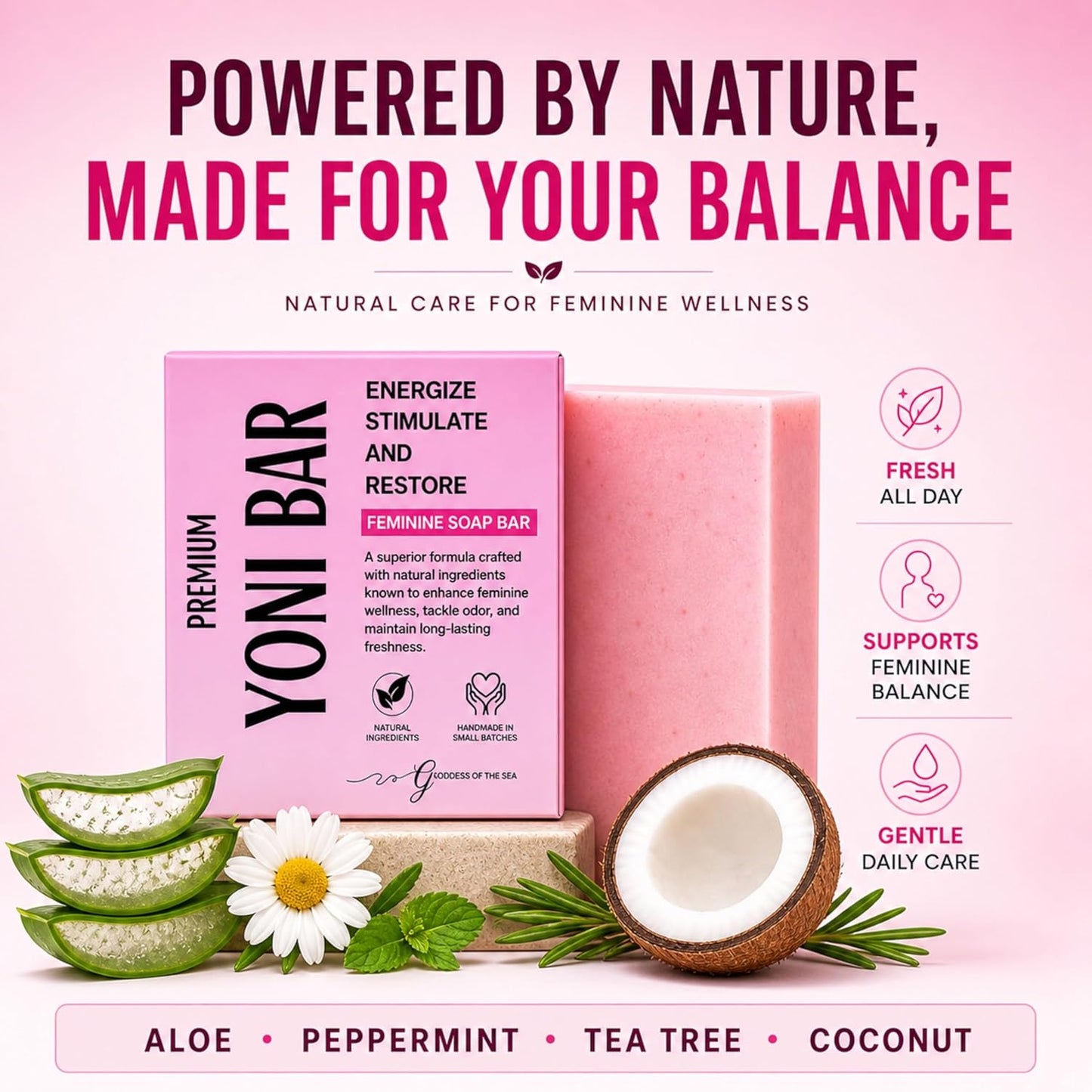 Natural Feminine pH Balance Soap Bar for Long-Lasting Odor Control & Freshness
