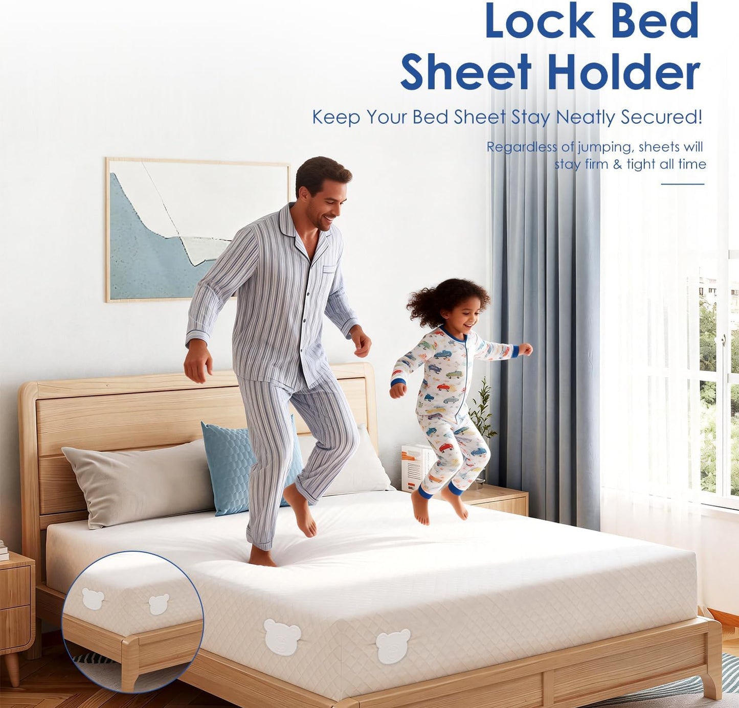 🎁 BUY 1 GET 1 FREE - Never-Slip Bed Sheet Holder: Keep Fitted Sheets Tight All Night Without Lifting Your Mattress