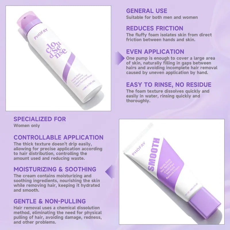 Pain-Free Gentle Hair Removal Spray & Cream Duo for Silky Smooth Skin
