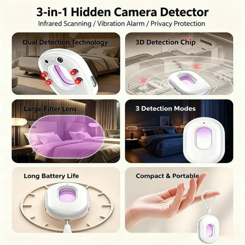 Anti-Spy Infrared Hidden Camera Finder with 3D Spatial Chip & Travel LED Flashlight