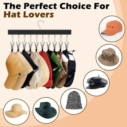 Maximize Closet Space with Premium Wooden Multi-Clip Cap & Clothing Organizer