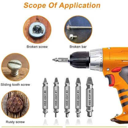 10-Sec Damaged Screw & Bolt Extractor Set – Double-Head HSS 4341 Stripped Fastener Removal Tool
