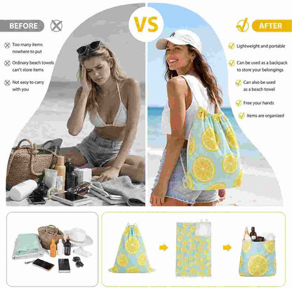 2-in-1 Fast-Dry Beach Towel Drawstring Backpack