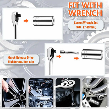 One Super Universal Socket Grip Wrench Tool Fits 7mm-19mm Nuts & Bolts