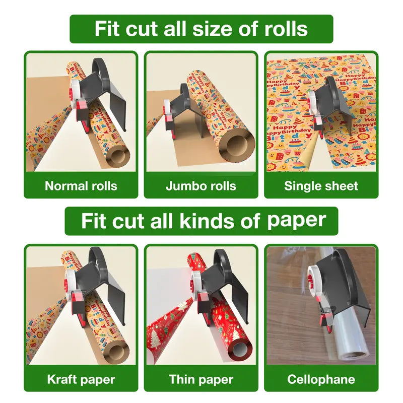 2-in-1 Precision Wrapping Paper Cutter & Built-in Tape Dispenser Kit