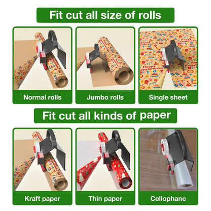 2-in-1 Precision Wrapping Paper Cutter & Built-in Tape Dispenser Kit