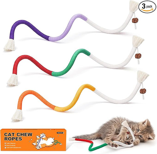 🎁 BUY 1 GET 1 FREE - Natural Cotton Rope Cat Chew Toys – Catnip & Silvervine Dental Cleaning Strings