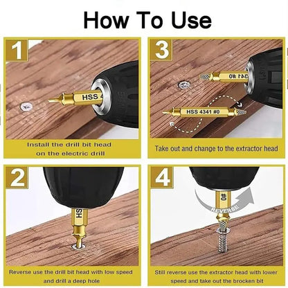 10-Sec Damaged Screw & Bolt Extractor Set – Double-Head HSS 4341 Stripped Fastener Removal Tool