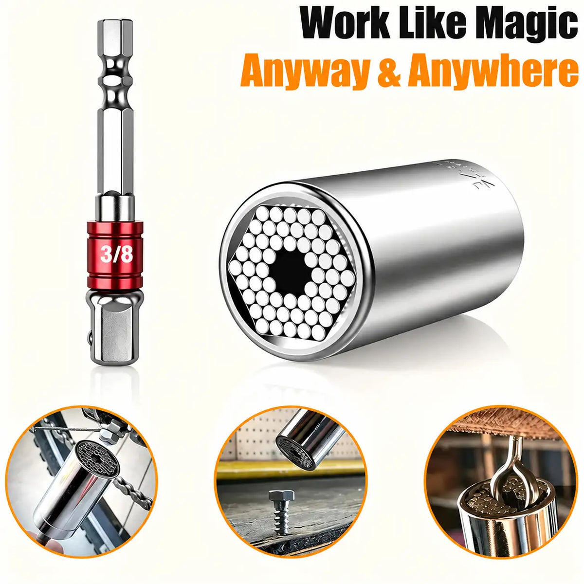 One Super Universal Socket Grip Wrench Tool Fits 7mm-19mm Nuts & Bolts