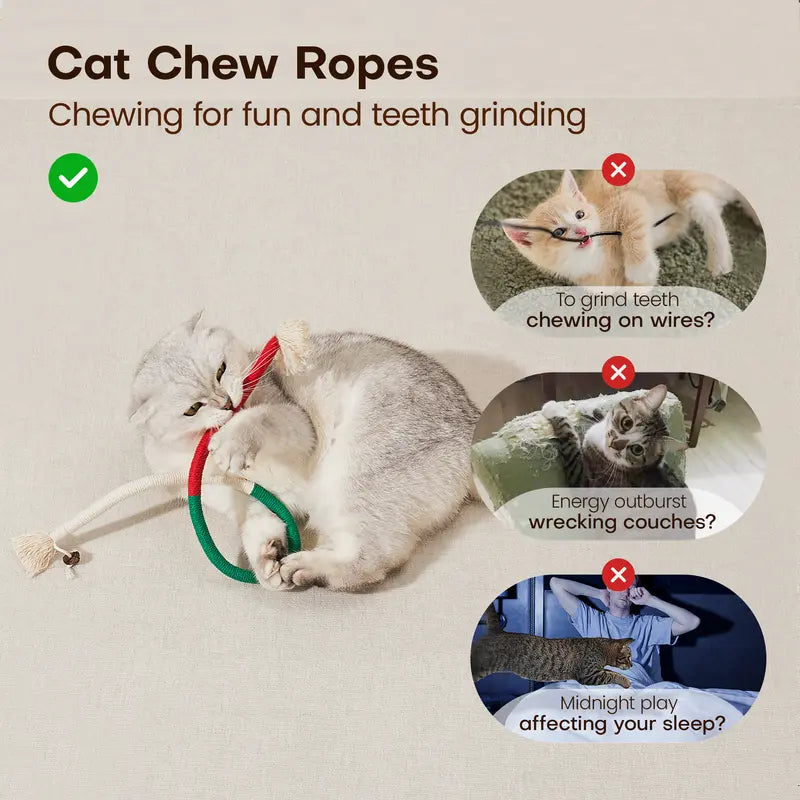 🎁 BUY 1 GET 1 FREE - Natural Cotton Rope Cat Chew Toys – Catnip & Silvervine Dental Cleaning Strings