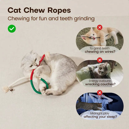 🎁 BUY 1 GET 1 FREE - Natural Cotton Rope Cat Chew Toys – Catnip & Silvervine Dental Cleaning Strings