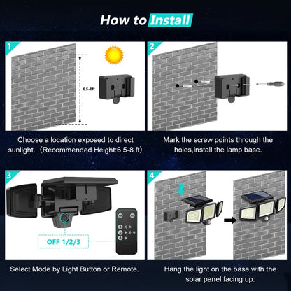 Ultra-Bright 210LED Solar Security Light With 3 Adjustable Heads & Motion Sensor