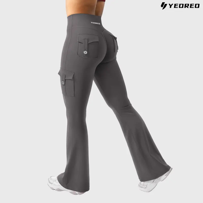 High-Waisted Flare Cargo Leggings with Hidden Scrunch & Pocket Utility