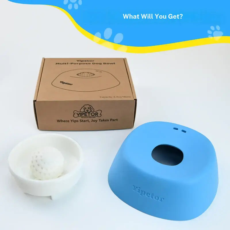 No-Spill Rolling Ball Slow Feeder Dog Bowl for Liquid Treats & Anxiety Relief