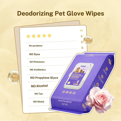 No-Rinse Deodorizing Pet Grooming Glove Wipes