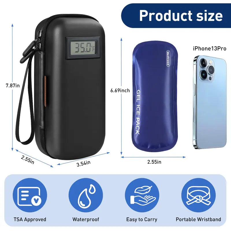 Portable Insulin Cooler Case with Real-Time Digital Temperature Display