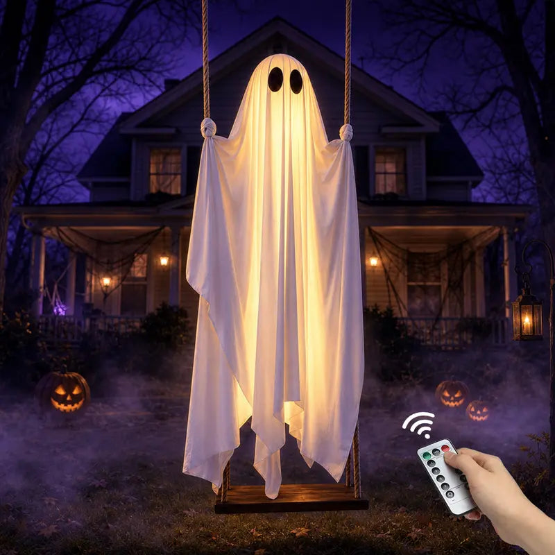 5FT Light-Up Hanging Ghost Swing with Remote Control