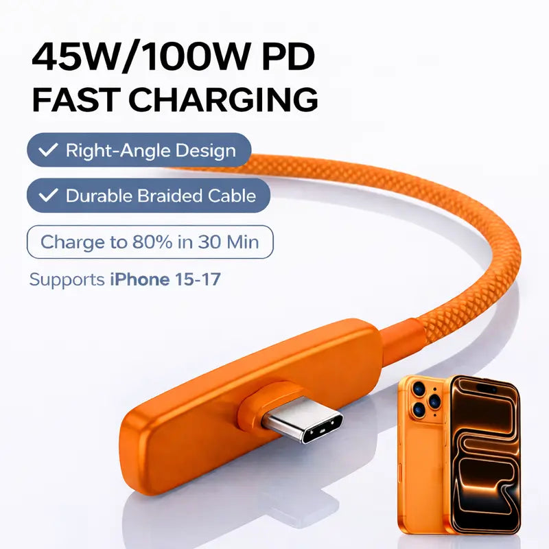100W Right Angle USB-C Fast Charger Cable