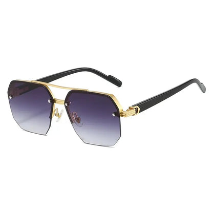 Elevate Your Aura: Rimless Geometric Double-Bridge Sunglasses
