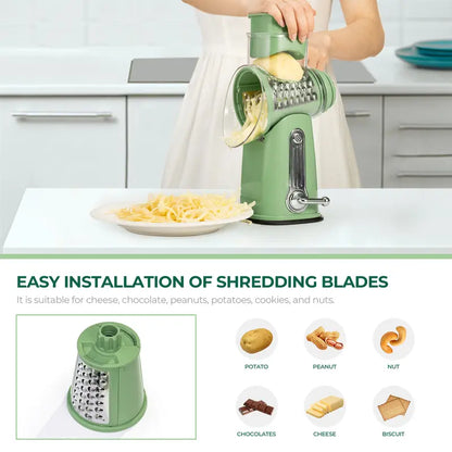 Rotary Cheese Grater with Handle - Slices, Shreds, & Grates in Seconds