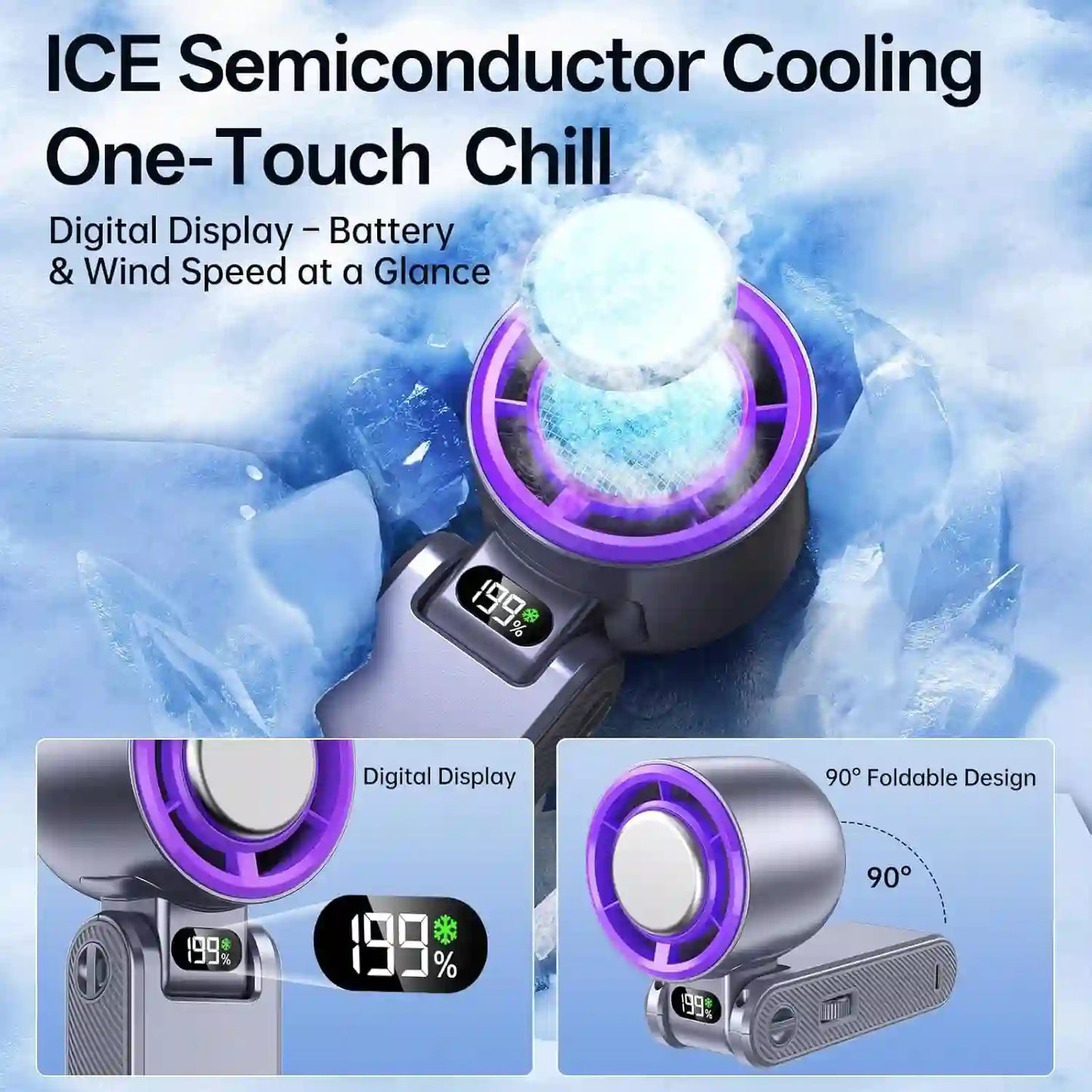 Handheld Turbo Fan – 199-Level Seamless Wind Control For Instant Icy Relief