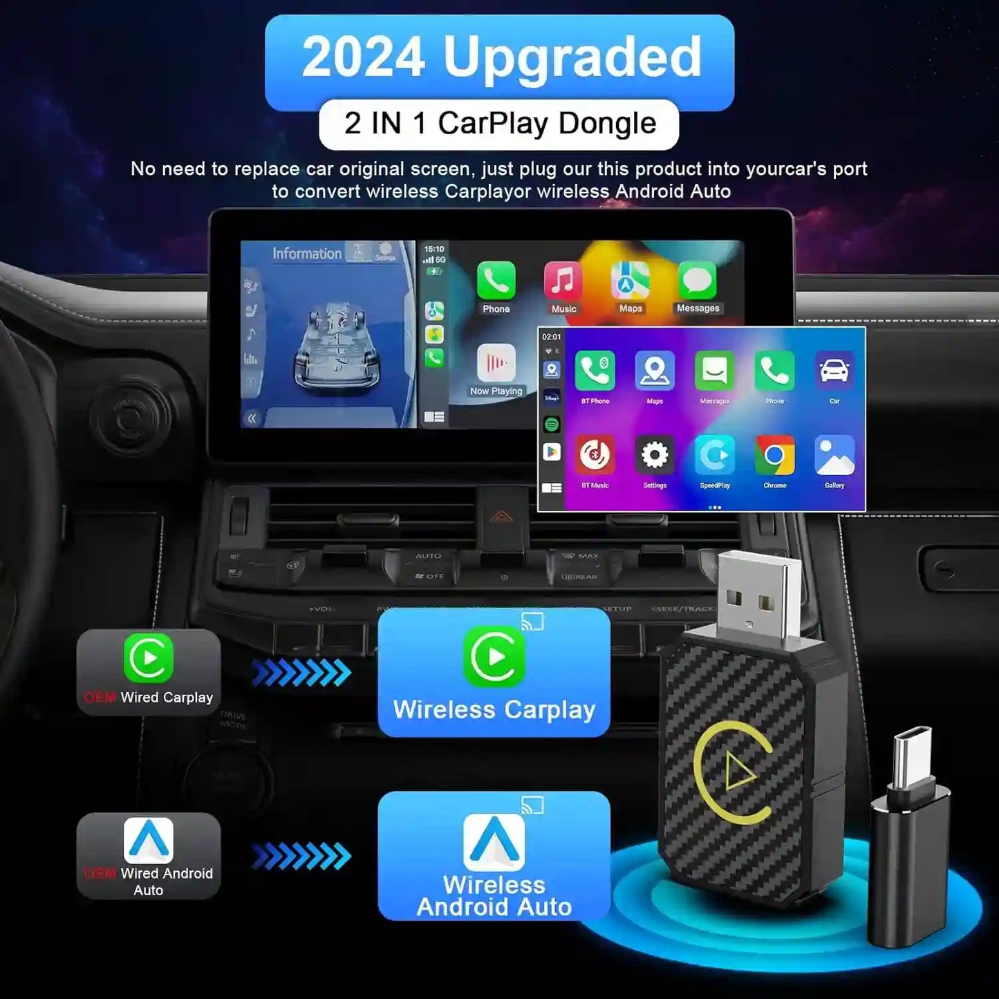 Mini Wireless Auto Adapter – Plug-And-Play Conversion For Cable-Free Driving