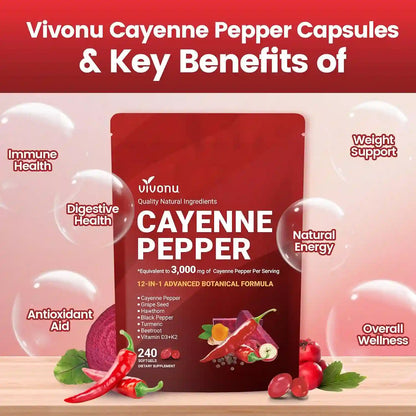 12-in-1 Advanced Cayenne Pepper Softgels for Peak Heart Health, Leg Circulation, and Daily Energy