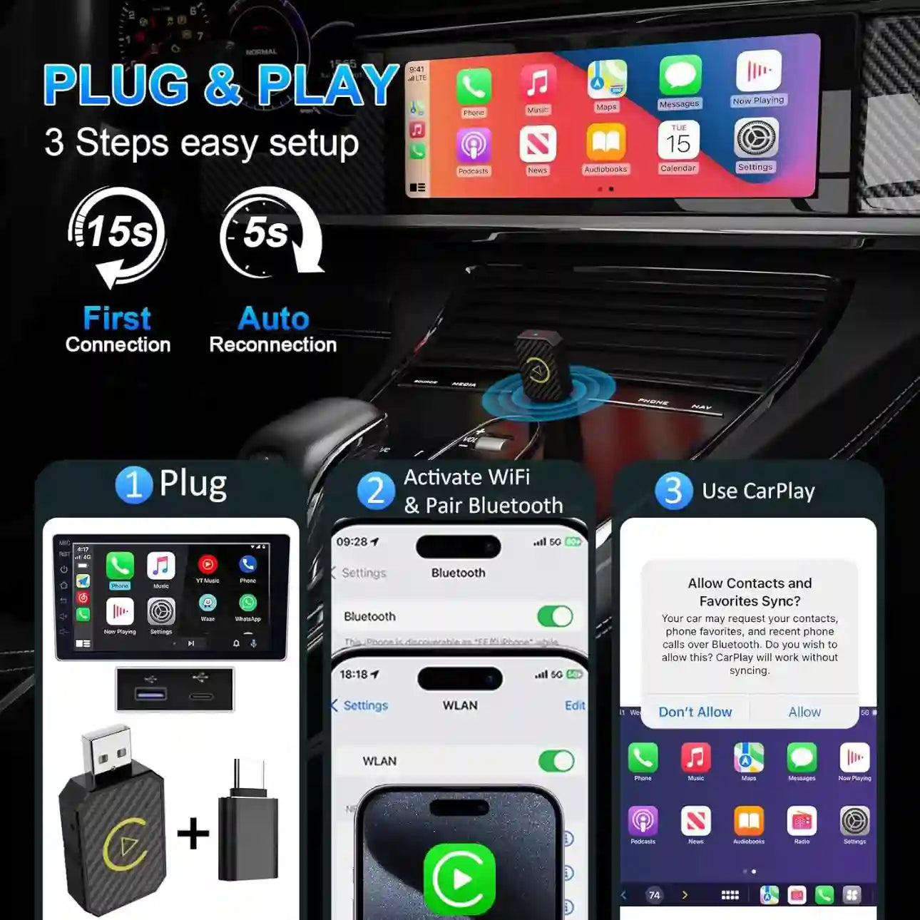 Mini Wireless Auto Adapter – Plug-And-Play Conversion For Cable-Free Driving