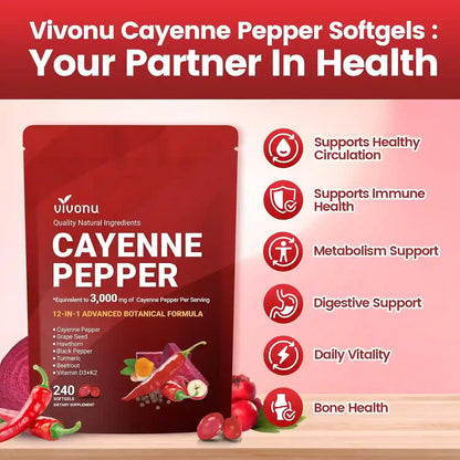 12-in-1 Advanced Cayenne Pepper Softgels for Peak Heart Health, Leg Circulation, and Daily Energy