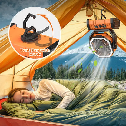 3-in-1 Rechargeable Camping Fan with LED Light & 270° Auto-Oscillating