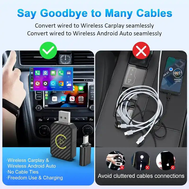 Mini Wireless Auto Adapter – Plug-And-Play Conversion For Cable-Free Driving