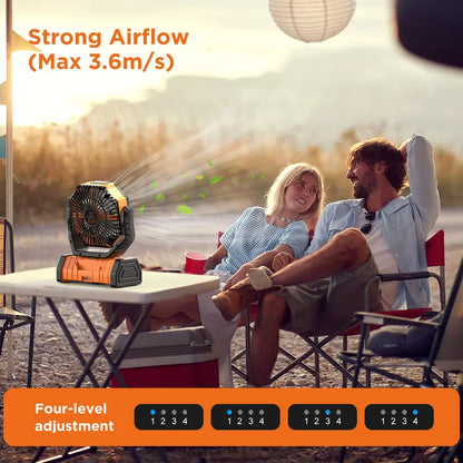 3-in-1 Rechargeable Camping Fan with LED Light & 270° Auto-Oscillating