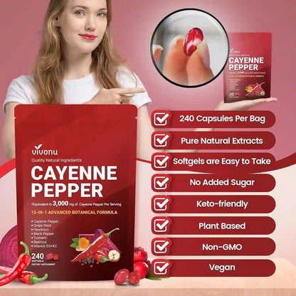 12-in-1 Advanced Cayenne Pepper Softgels for Peak Heart Health, Leg Circulation, and Daily Energy