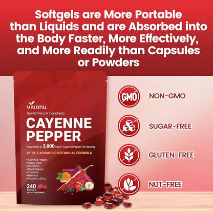 12-in-1 Advanced Cayenne Pepper Softgels for Peak Heart Health, Leg Circulation, and Daily Energy