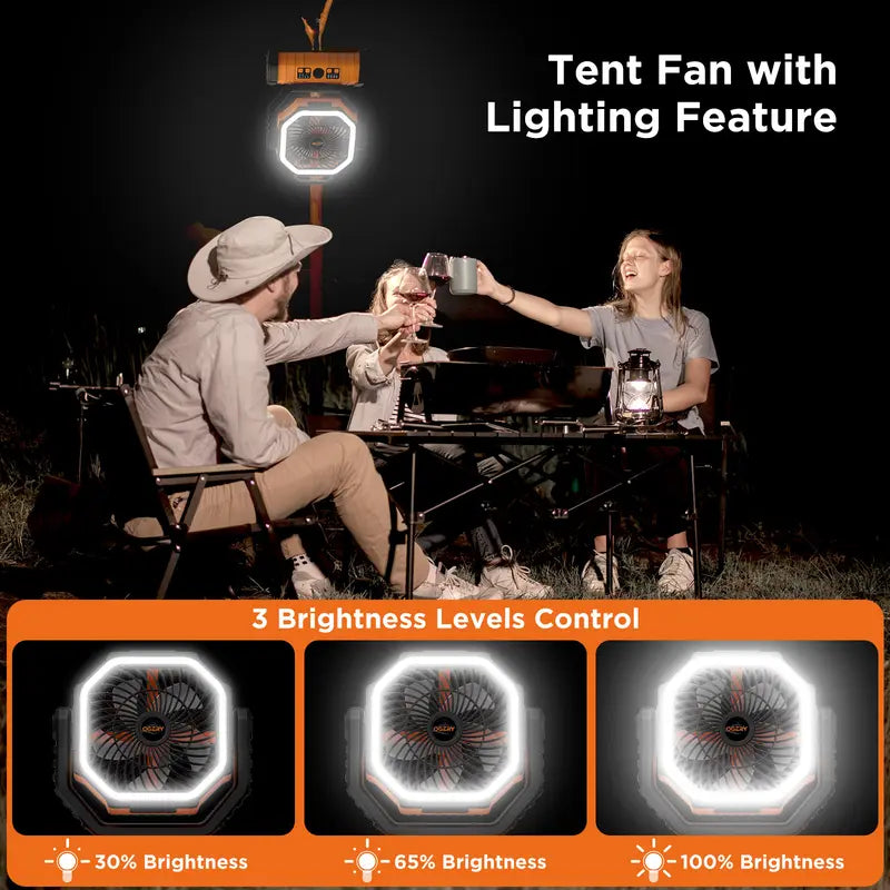 3-in-1 Rechargeable Camping Fan with LED Light & 270° Auto-Oscillating