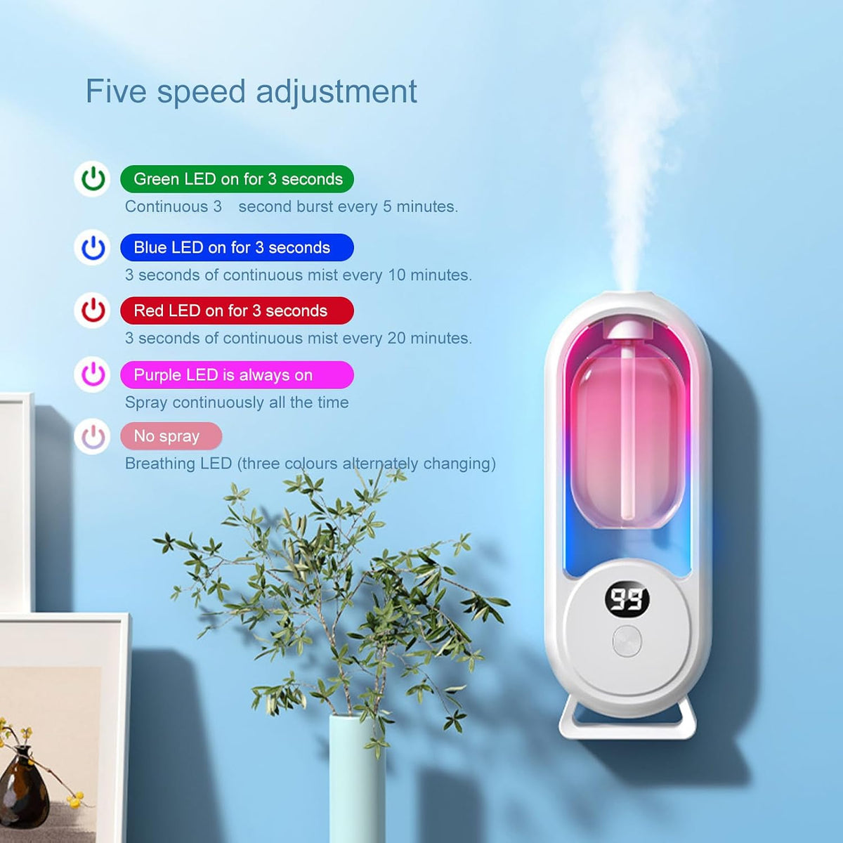 Wall-mounted aroma diffuser with floral essential oil set