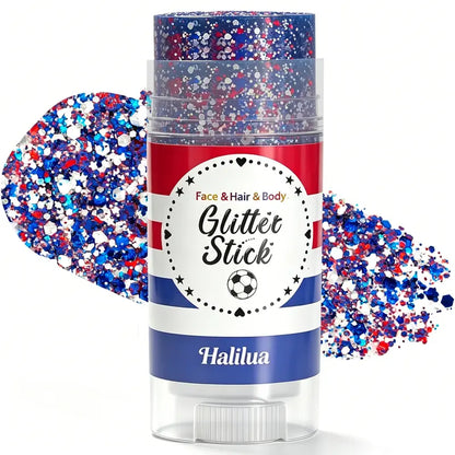 THE ULTIMATE RED, WHITE & BLUE FESTIVE GLITTER STICK. FOR INDEPENDENCE DAY PARTY, FESTIVAL & FUN HOLIDAY LOOK