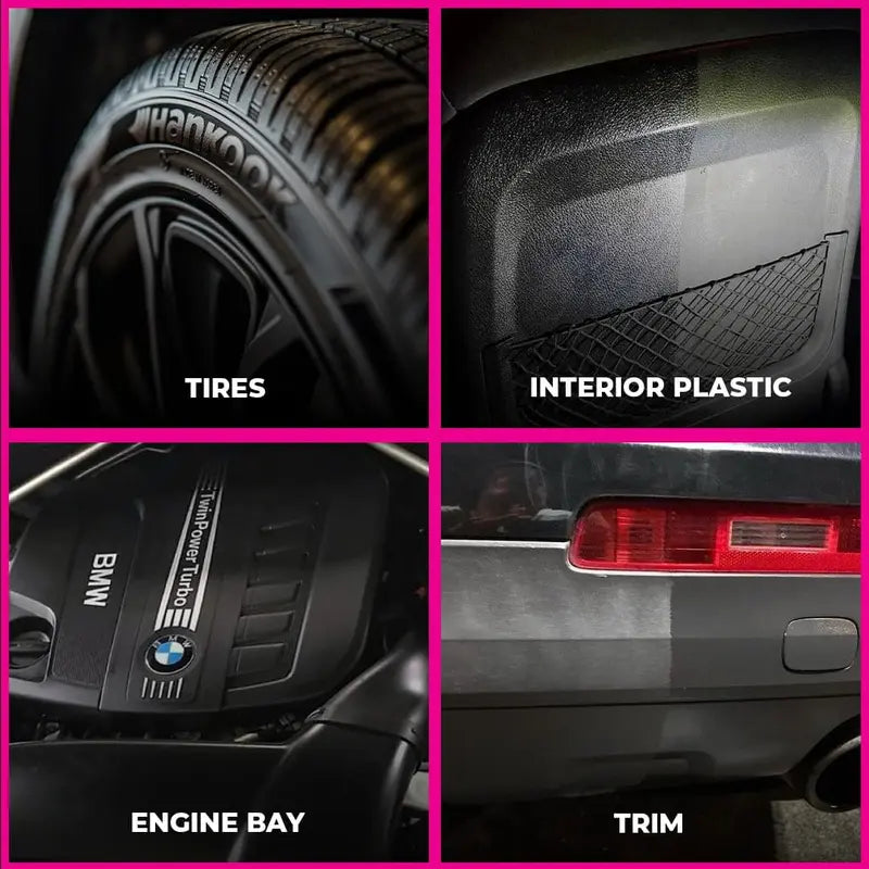 Instantly Restore Faded Plastic Trim And Tires To Factory Wet Gloss Finish