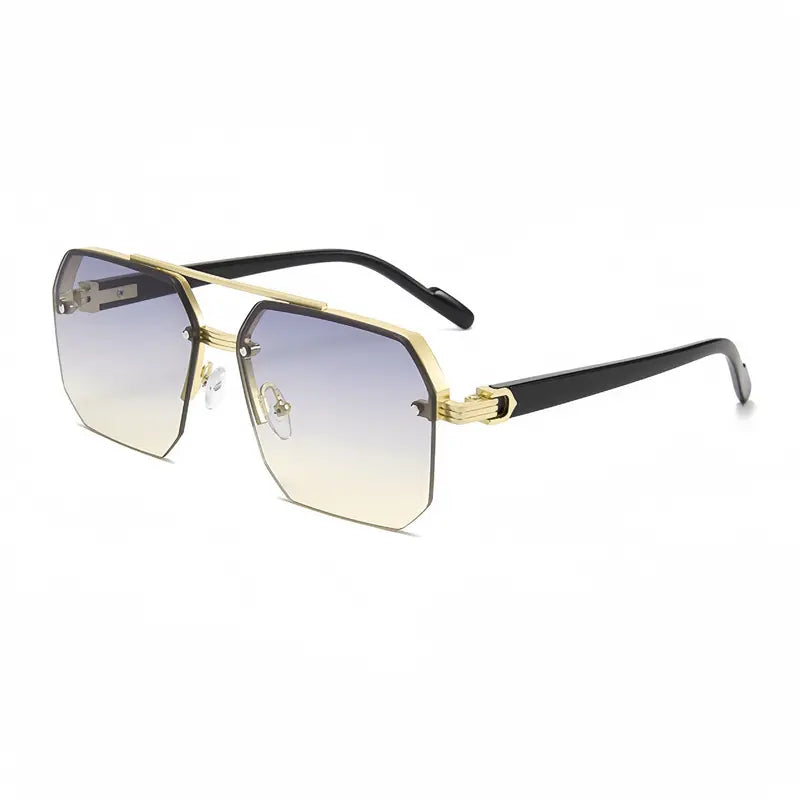 Elevate Your Aura: Rimless Geometric Double-Bridge Sunglasses