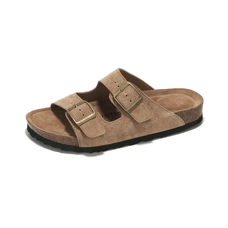 Walk On Clouds: Genuine Leather Memory Foam Cork Sandals