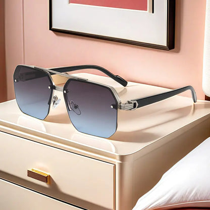 Elevate Your Aura: Rimless Geometric Double-Bridge Sunglasses