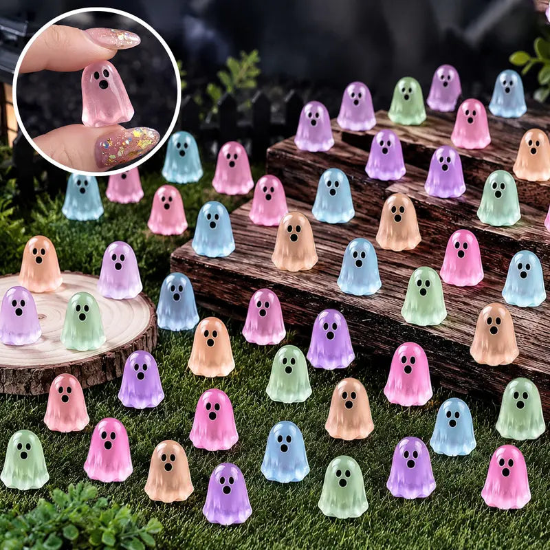 60Pcs Glow-in-the-Dark Resin Mini Ghost Figures Set
