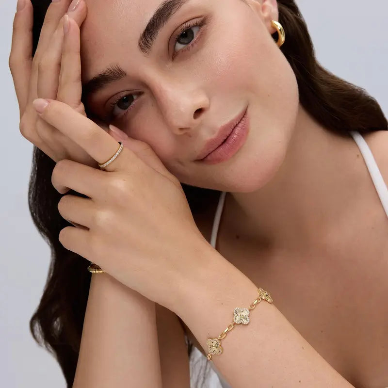 14K Gold Four Leaf Clover Station Bracelet for Women