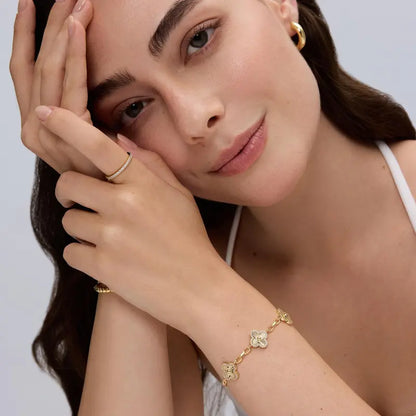 14K Gold Four Leaf Clover Station Bracelet for Women
