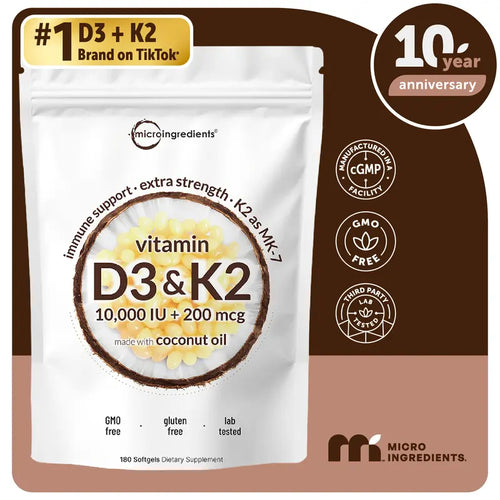 High Absorption Vitamin D3 & K2 Softgels with Coconut Oil